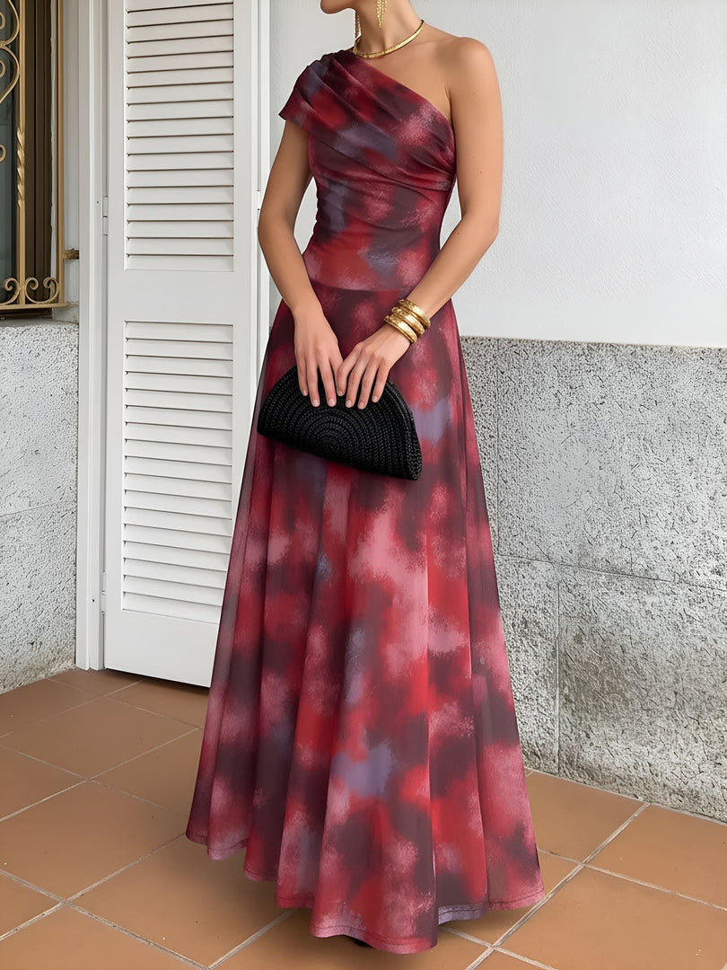 Women's a Line Wedding Dress One Shoulder Tie Dye Print Maxi
