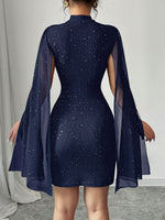 Load image into Gallery viewer, Women's Sequin Birthday Dress Cutout High Neck Cape Sleeve
