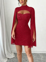Load image into Gallery viewer, Women's Sequin Birthday Dress Cutout High Neck Cape Sleeve
