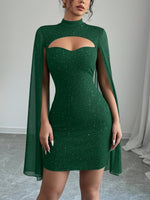Load image into Gallery viewer, Women's Sequin Birthday Dress Cutout High Neck Cape Sleeve
