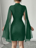 Load image into Gallery viewer, Women's Sequin Birthday Dress Cutout High Neck Cape Sleeve
