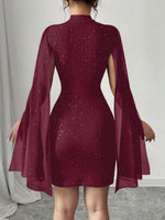 Load image into Gallery viewer, Women's Sequin Birthday Dress Cutout High Neck Cape Sleeve
