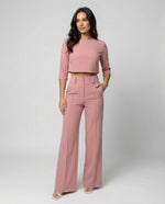 Load image into Gallery viewer, Women's Two Piece Set Crop Top Elbow Sleeve High Waist Wide Leg Pants Casual Elegant Style
