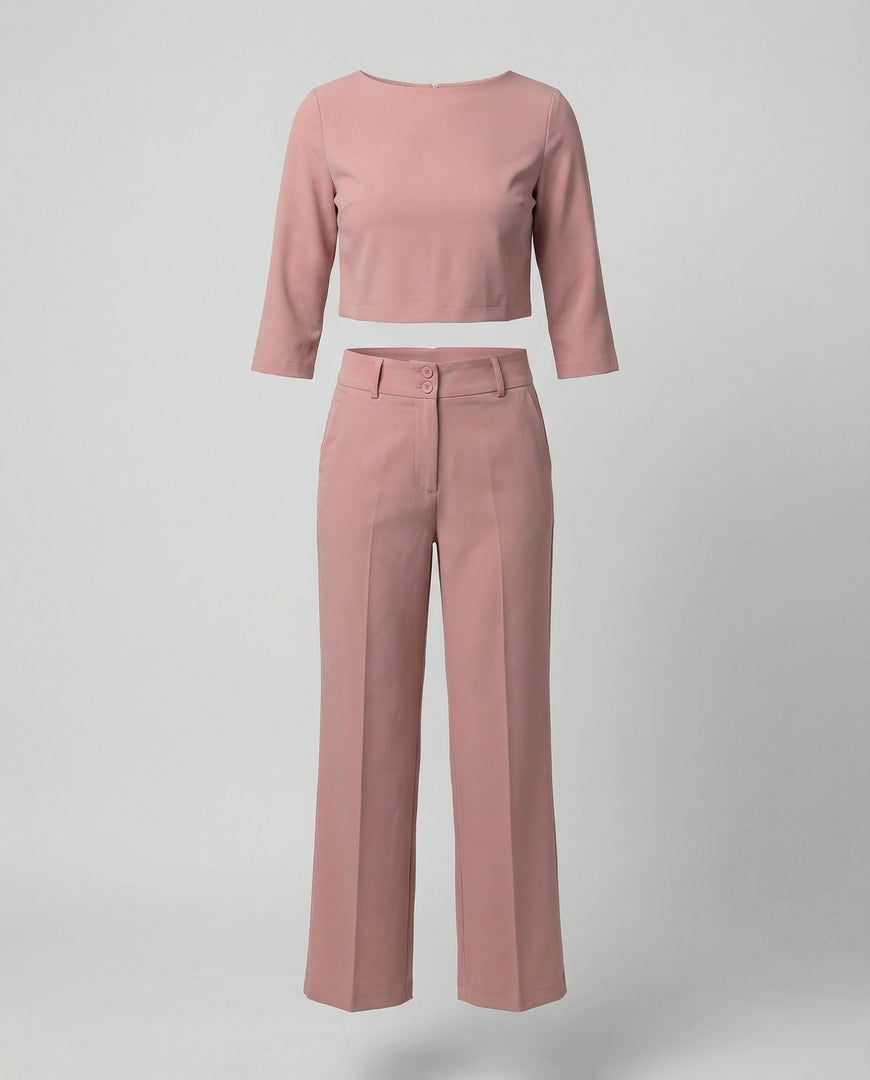 Women's Two Piece Set Crop Top Elbow Sleeve High Waist Wide Leg Pants Casual Elegant Style