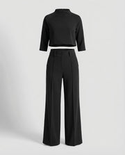 Women's Two Piece Set Crop Top Elbow Sleeve High Waist Wide Leg Pants Casual Elegant Style