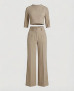 Load image into Gallery viewer, Women's Two Piece Set Crop Top Elbow Sleeve High Waist Wide Leg Pants Casual Elegant Style
