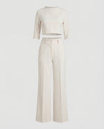 Load image into Gallery viewer, Women's Two Piece Set Crop Top Elbow Sleeve High Waist Wide Leg Pants Casual Elegant Style
