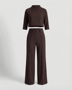 Load image into Gallery viewer, Women's Two Piece Set Crop Top Elbow Sleeve High Waist Wide Leg Pants Casual Elegant Style
