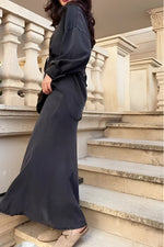 Load image into Gallery viewer, Women's Long Sleeve Shirt and Skirt Set Drawstring Waist

