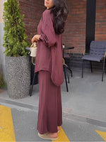 Load image into Gallery viewer, Women's Long Sleeve Shirt and Skirt Set Drawstring Waist
