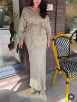 Load image into Gallery viewer, Women's Long Sleeve Shirt and Skirt Set Drawstring Waist
