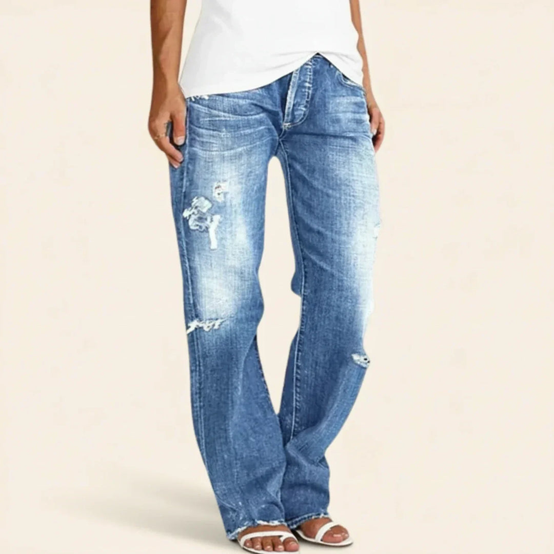 Women's Ripped Jeans High Waist Distressed Straight Leg Relaxed Fit Blue Jean Style