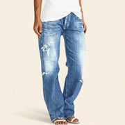 Women's Ripped Jeans High Waist Distressed Straight Leg Relaxed Fit Blue Jean Style