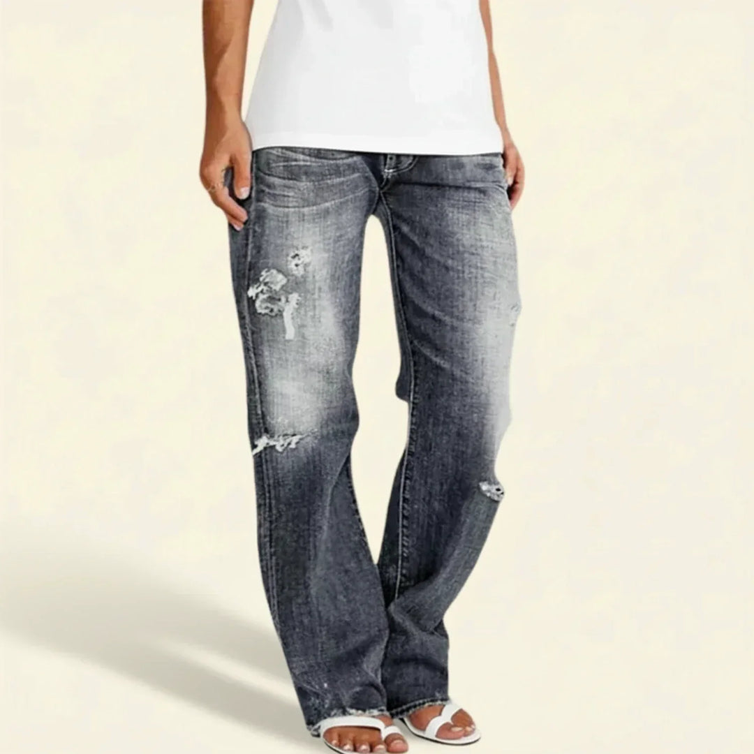 Women's Ripped Jeans High Waist Distressed Straight Leg Relaxed Fit Blue Jean Style