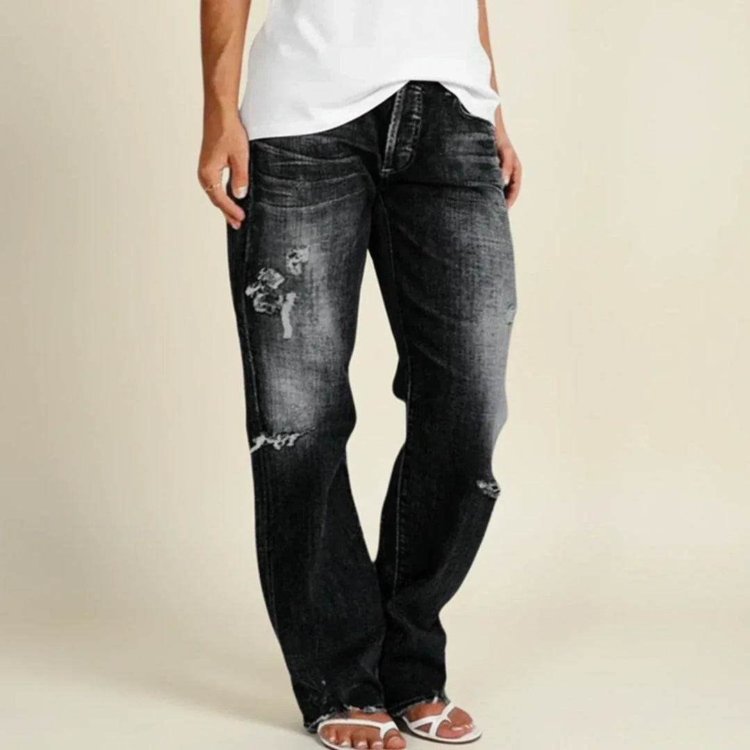 Women's Ripped Jeans High Waist Distressed Straight Leg Relaxed Fit Blue Jean Style