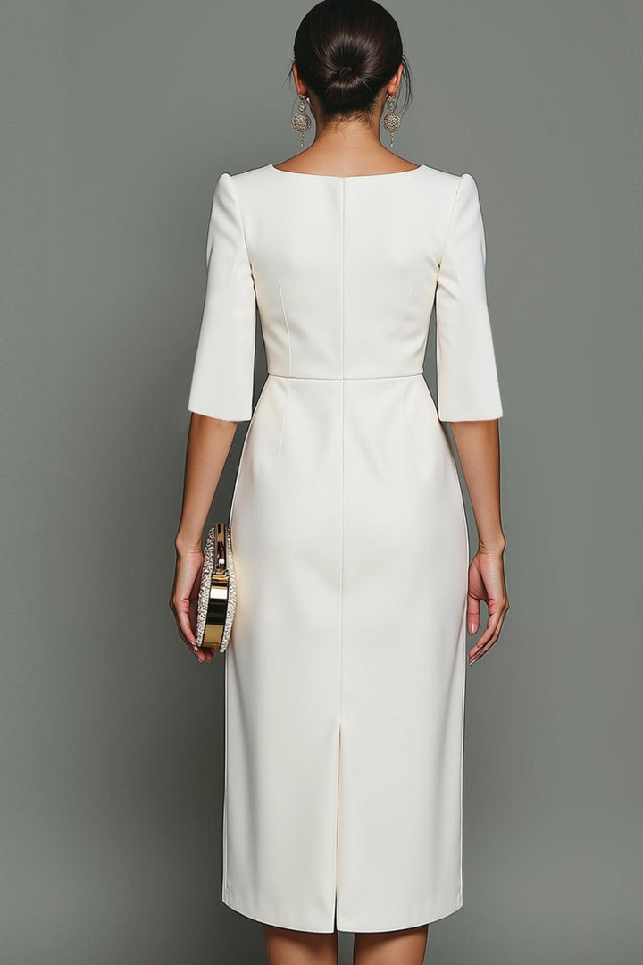 Women's Cocktail Dress Round Neck Half Sleeve Bodycon Midi Formal Style