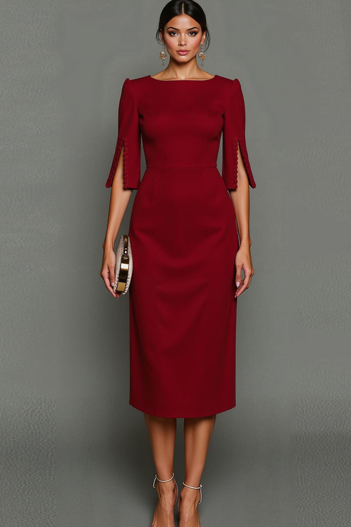 Women's Cocktail Dress Round Neck Half Sleeve Bodycon Midi Formal Style