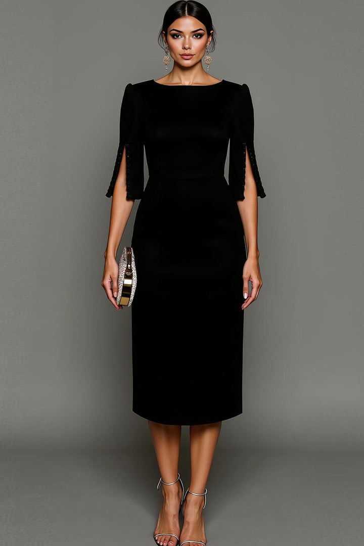 Women's Cocktail Dress Round Neck Half Sleeve Bodycon Midi Formal Style