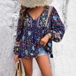 Load image into Gallery viewer, Women's Boho Blouses V-Neckline Tassel Drawstring Tunic Style
