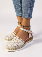 Load image into Gallery viewer, Comfortable Platform Sandals for Women with Boho Crochet Ankle Strap Espadrille Style
