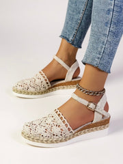 Women's Platform Sandals Boho Crochet Ankle Strap Espadrille Style