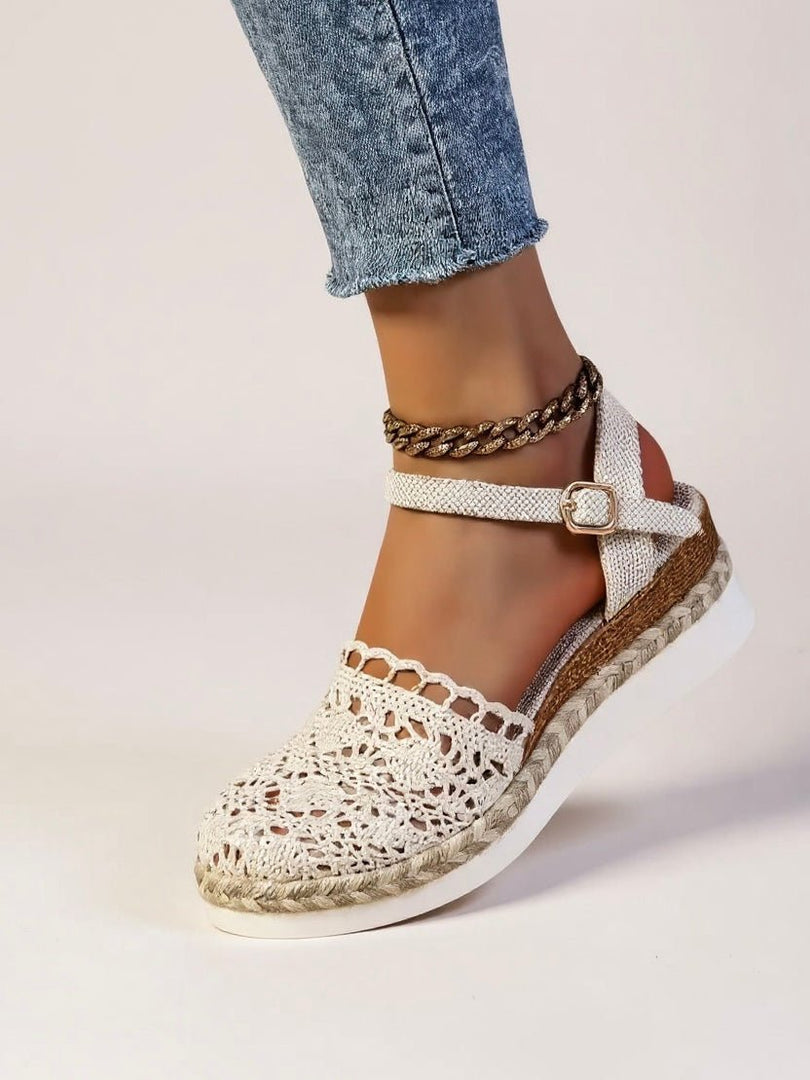 Comfortable Platform Sandals for Women with Boho Crochet Ankle Strap Espadrille Style