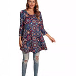 Load image into Gallery viewer, Women's Boho Tunics Mandala Print Swing Silhouette Elbow Sleeve
