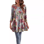 Load image into Gallery viewer, Women's Boho Tunics Mandala Print Swing Silhouette Elbow Sleeve
