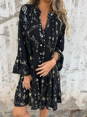 Women's Lace Mini Dress V Neck Bell Sleeve Tiered Ruffle Hem