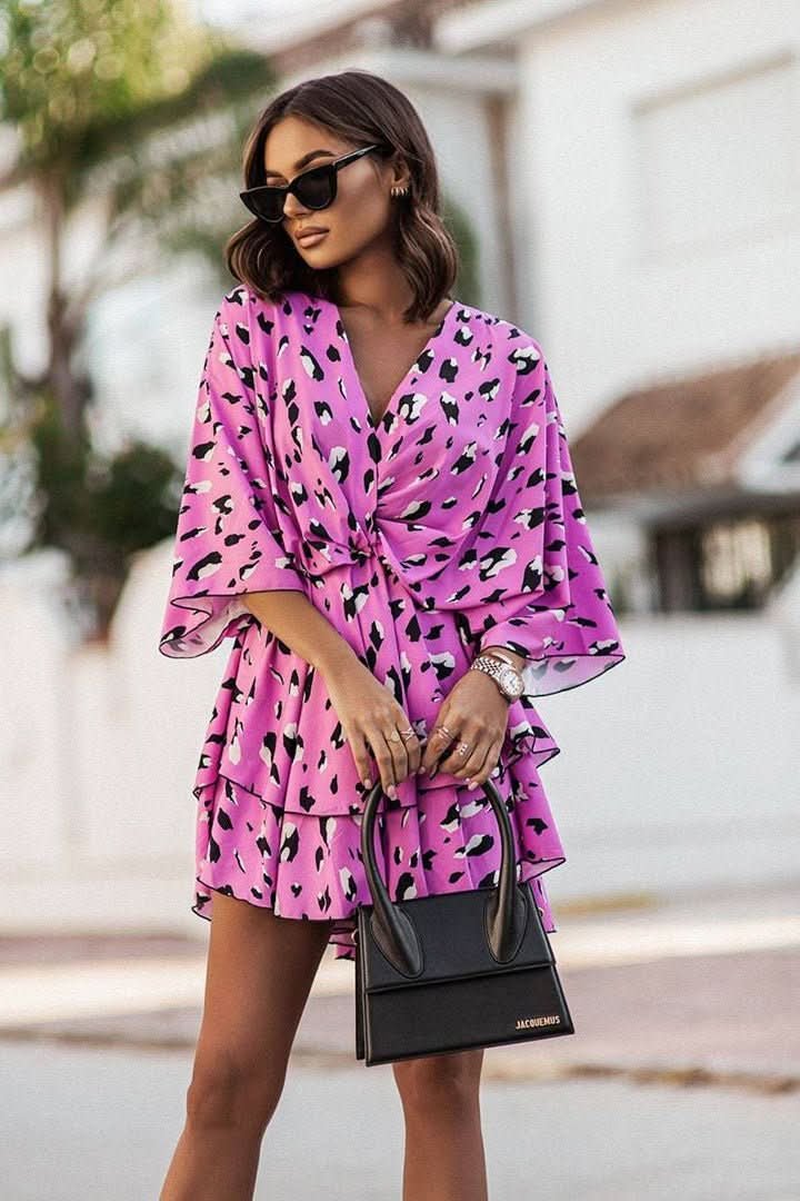 Women's Mini Dress Tiered Skirt Batwing Sleeve Boho Cocktail Style