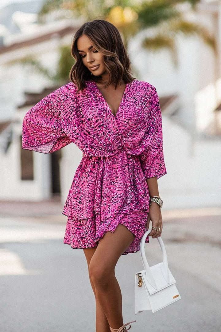 Women's Mini Dress Tiered Skirt Batwing Sleeve Boho Cocktail Style