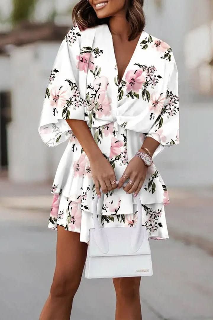 Women's Mini Dress Tiered Skirt Batwing Sleeve Boho Cocktail Style
