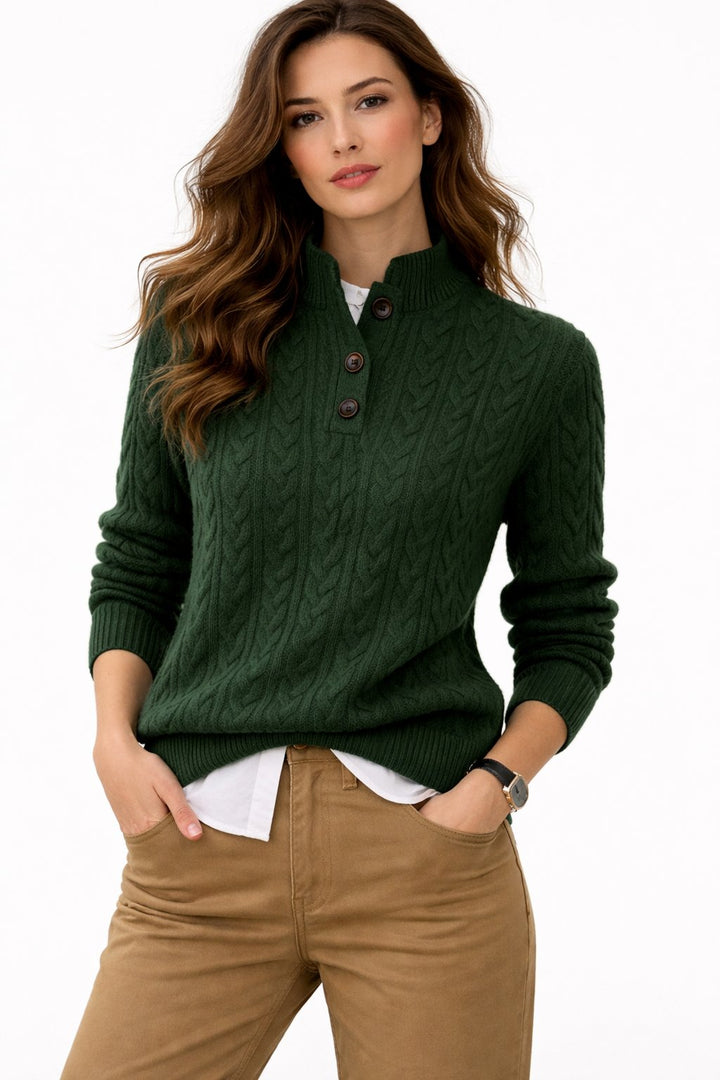 Women's Sweaters Cable Knit Button Neck Wool Blend Warmth