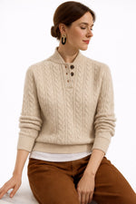 Load image into Gallery viewer, Women's Sweaters Cable Knit Button Neck Wool Blend Warmth
