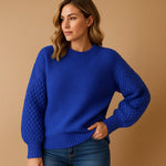 Load image into Gallery viewer, Women's Knit Sweater Round Neck Long Sleeve Relaxed Cozy Pullover Style
