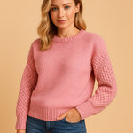 Load image into Gallery viewer, Women's Knit Sweater Round Neck Long Sleeve Relaxed Cozy Pullover Style
