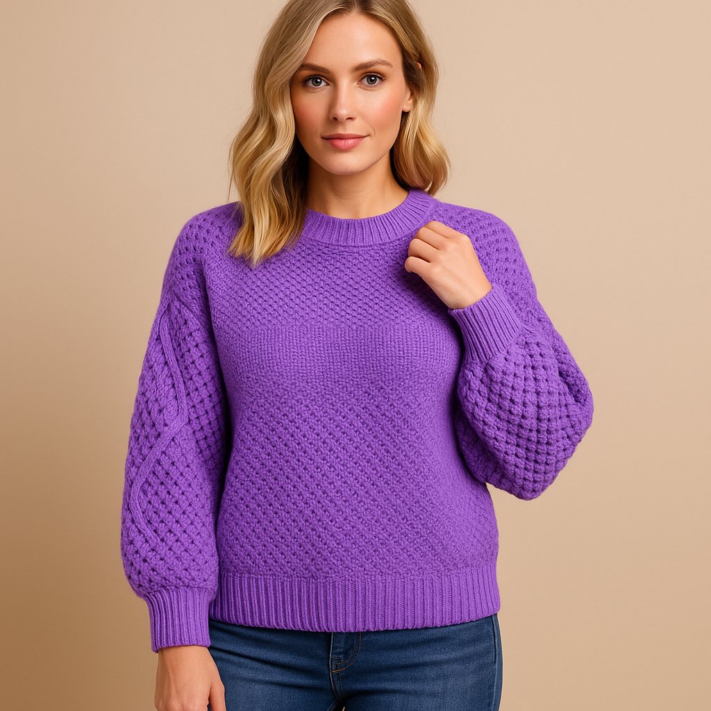 Women's Knit Sweater Round Neck Long Sleeve Relaxed Cozy Pullover Style