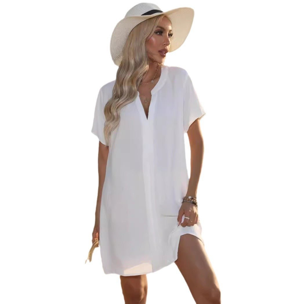 Women's Sundress V-Neckline Short Sleeve Casual Tunic Style