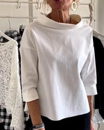 Load image into Gallery viewer, Women's Boat Neck Blouses Elbow Sleeve Relaxed Drapey Soft Knit Style
