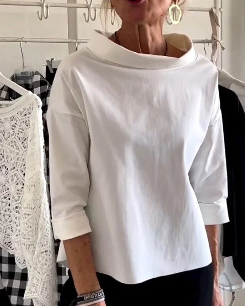 Women's Boat Neck Blouses Elbow Sleeve Relaxed Drapey Soft Knit Style