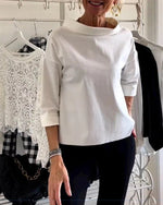 Load image into Gallery viewer, Women's Boat Neck Blouses Elbow Sleeve Relaxed Drapey Soft Knit Style
