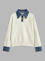 Load image into Gallery viewer, Women's Polo Shirts Denim Collar Knit Sweater Design

