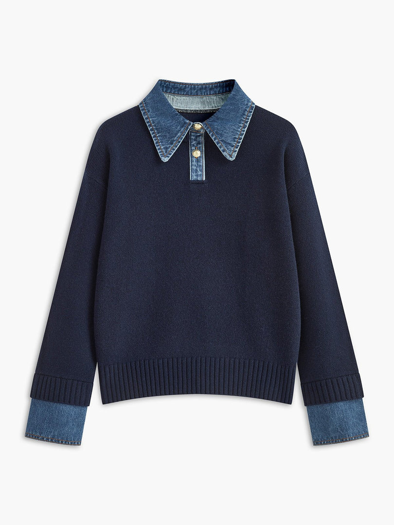 Women's Polo Shirts Denim Collar Knit Sweater Design