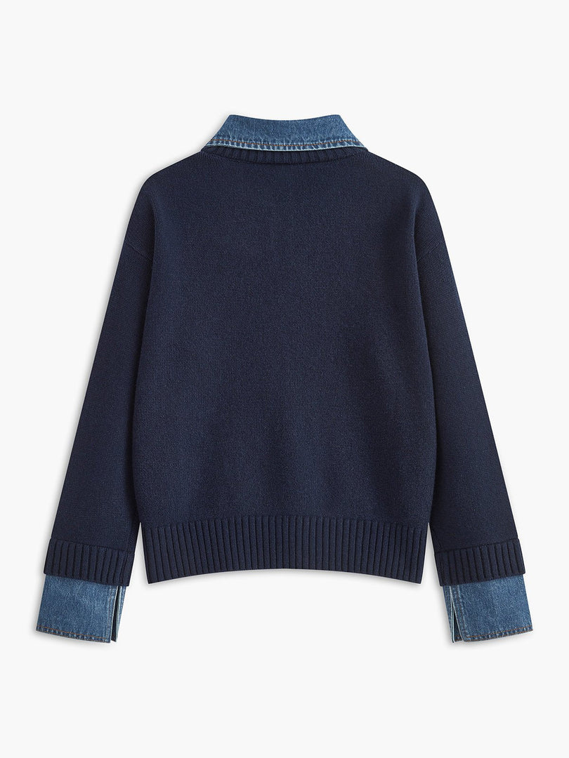 Women's Polo Shirts Denim Collar Knit Sweater Design