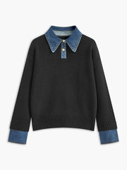 Women's Polo Shirts Denim Collar Knit Sweater Design