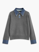 Load image into Gallery viewer, Women's Polo Shirts Denim Collar Knit Sweater Design
