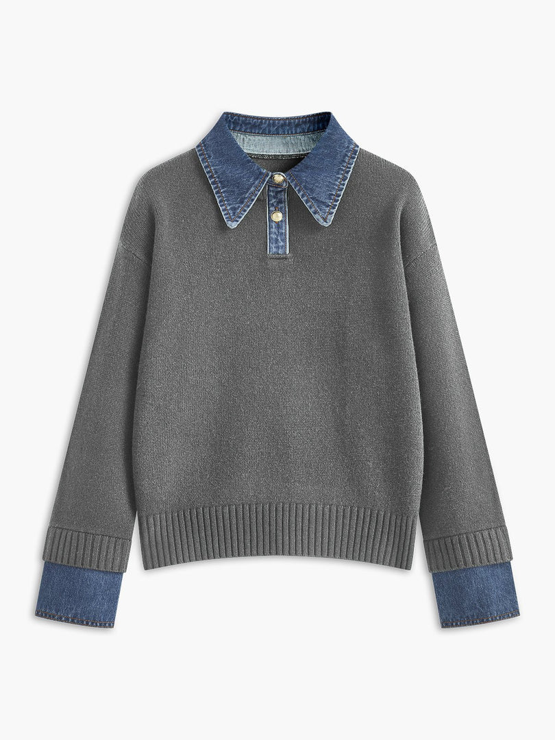 Women's Polo Shirts Denim Collar Knit Sweater Design