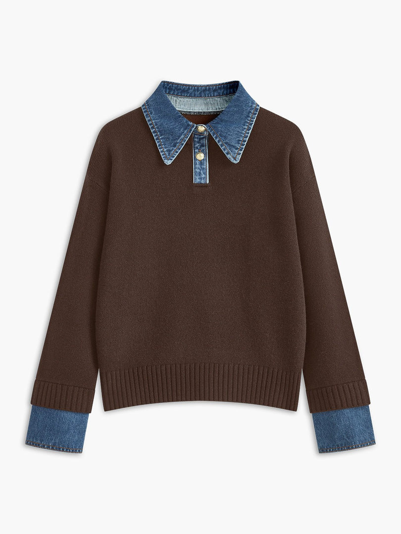 Women's Polo Shirts Denim Collar Knit Sweater Design