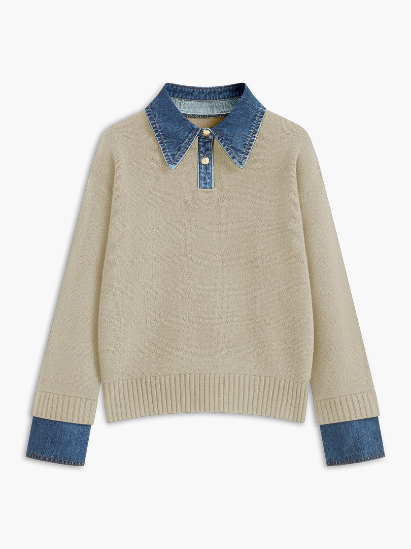 Women's Polo Shirts Denim Collar Knit Sweater Design