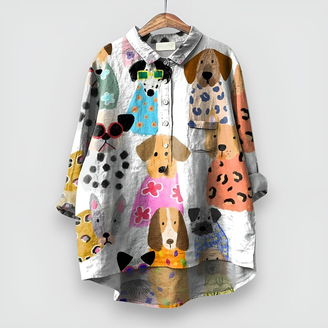 Women's Printed Shirt Collared Neck Long Sleeve Button Front Relaxed Casual Style